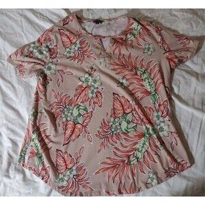 Large Links Short Sleeve Brown Top With Toucan And Leaves Pattern